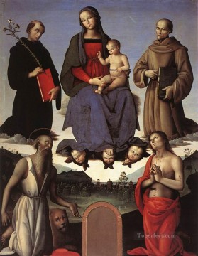  Saints Canvas - Madonna and Child with Four Saints Tezi Altarpiece 1500 Renaissance Pietro Perugino